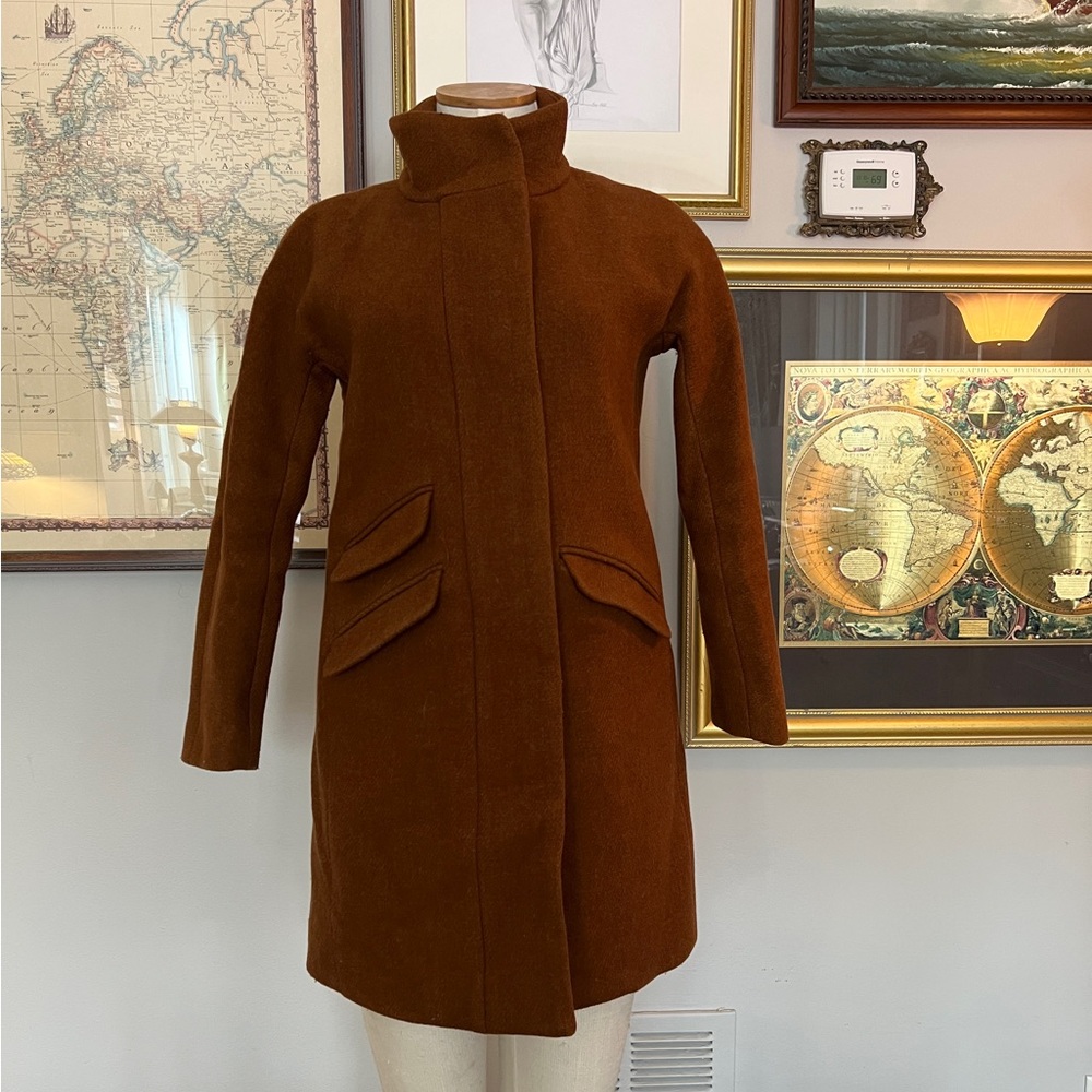 J. Crew Cocoon Coat Italian Stadium Cloth Nello Gori Wool Rust Brown Size 0